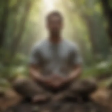 A close-up of an individual meditating in nature