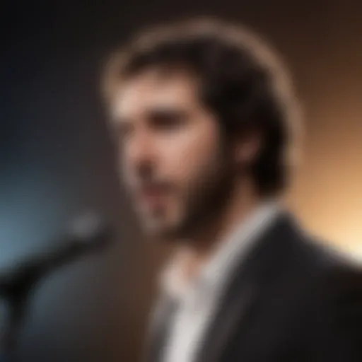 Josh Groban performing live, showcasing his powerful vocal range