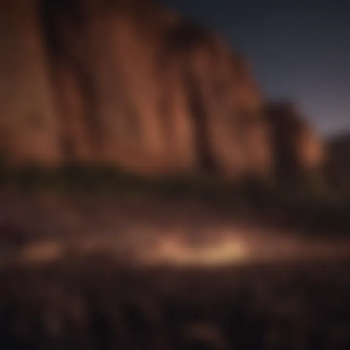 Audience engaged in worship at Red Rocks, illuminated by stage lights