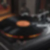 An iconic vinyl record spinning on a turntable