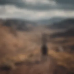 A solitary figure gazing at a desolate landscape, symbolizing longing and loss.
