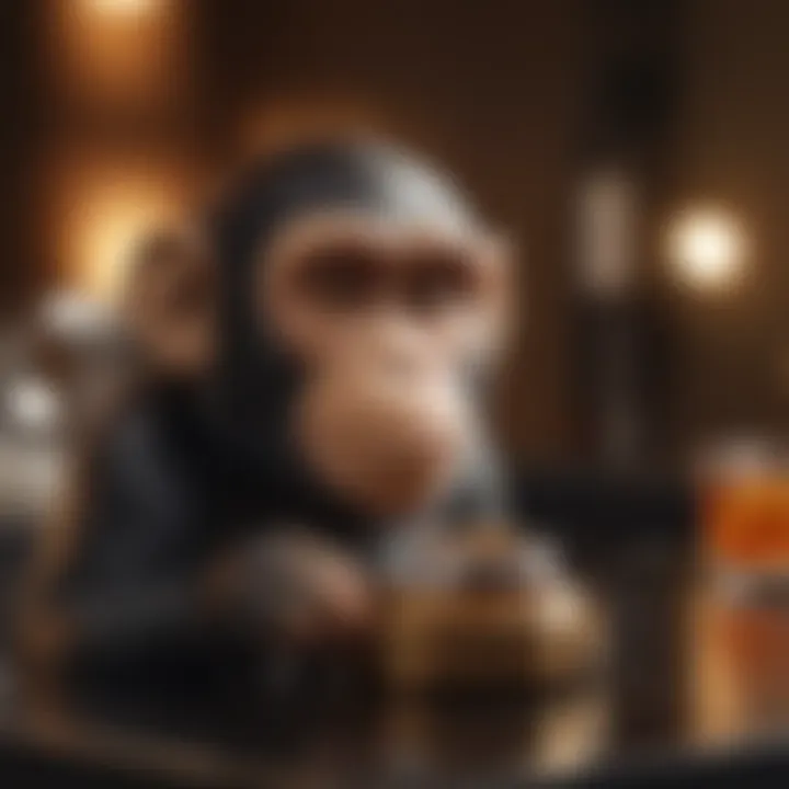 Monkey ashtrays as modern collectibles displayed in an artistic setting