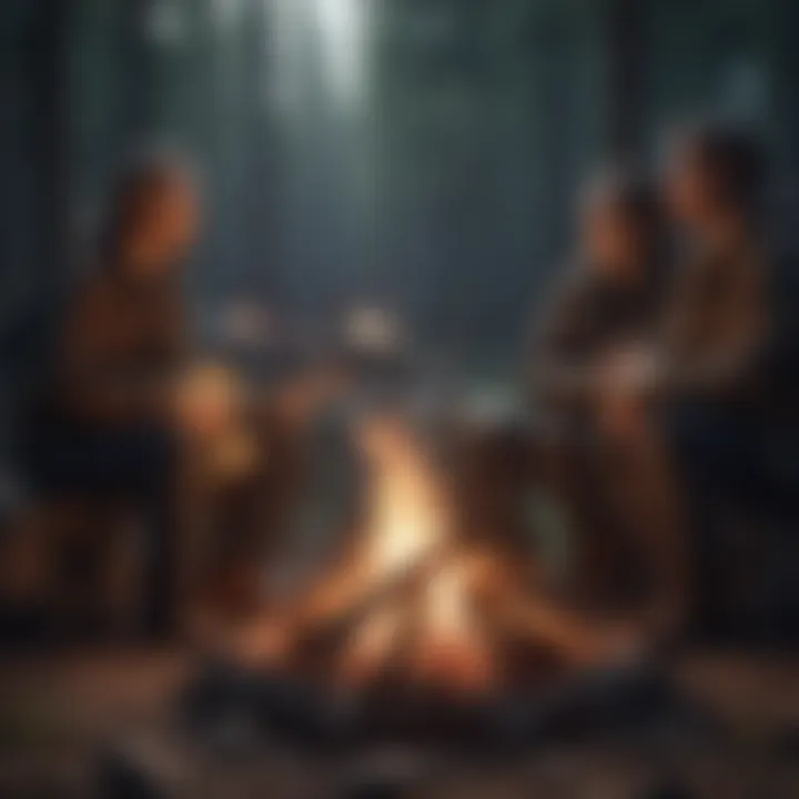 An intimate campfire setting where individuals engage in group singing