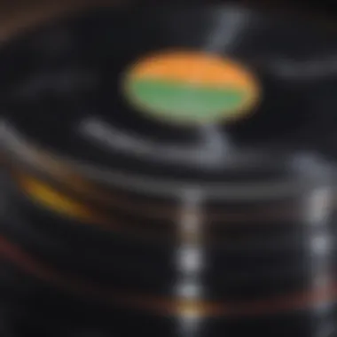 The Essence of Timeless Music A close-up of vinyl records stacked together, symbolizing timeless music