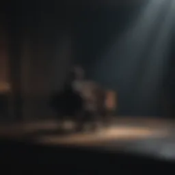 A darkened stage with a solitary musician playing a haunting melody