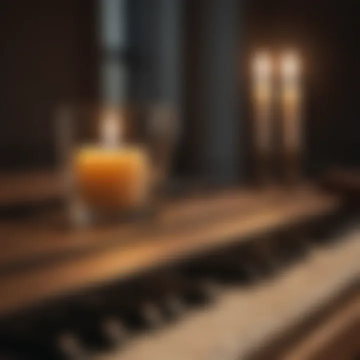 Elegant piano keys with soft candlelight reflecting the atmosphere of reverence