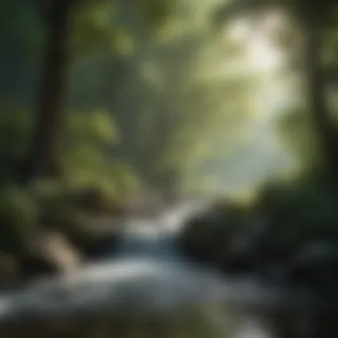 Nature's Embrace: The Power of Serenity A serene landscape with flowing water and lush greenery