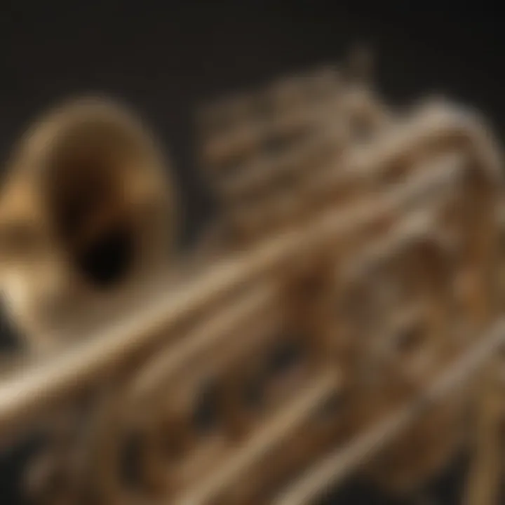 Close-up of a brass instrument reflecting light