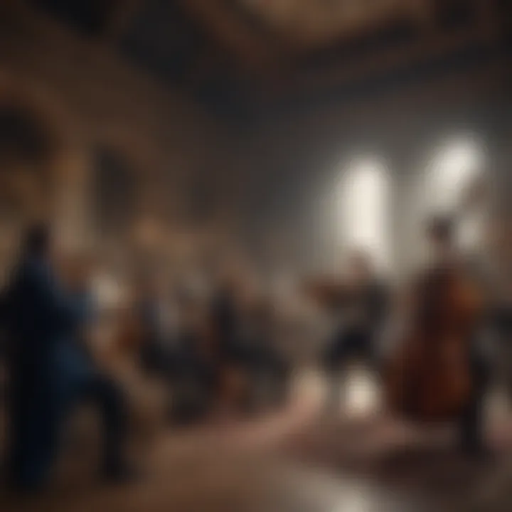 A historical depiction of musicians in a cosmic setting