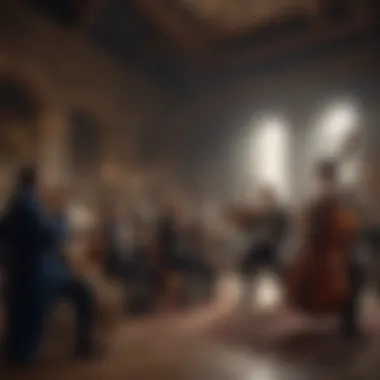 Historical Musicians Enveloped in a Cosmic Atmosphere A historical depiction of musicians in a cosmic setting