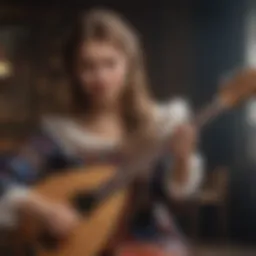 A young Russian girl playing the balalaika, embodying traditional music.