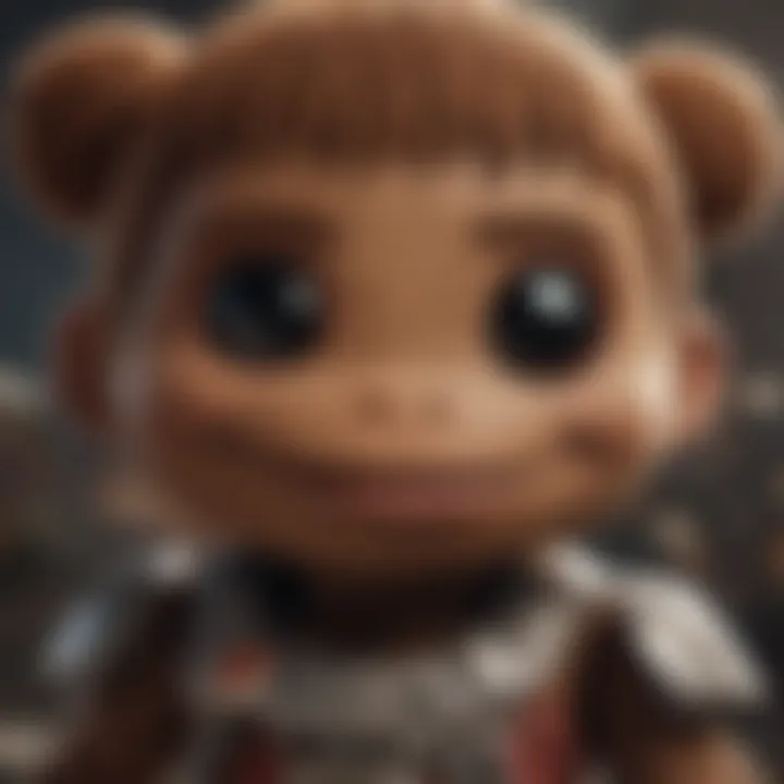 A close-up of Sackboy's character design highlighting textures and details