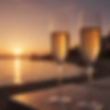 Sipping Champagne at Sunset A serene setting with champagne flutes at sunset