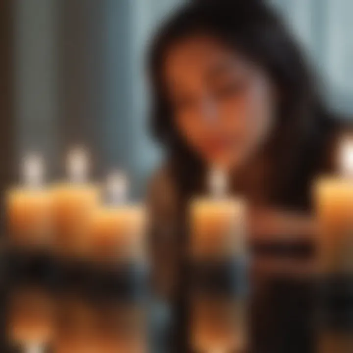 A close-up of a wish candle surrounded by thoughtful reflections