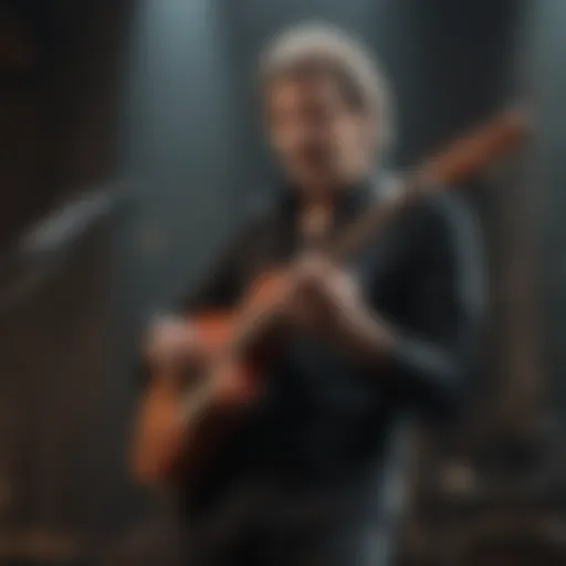 Steve Hackett performing on stage with his guitar