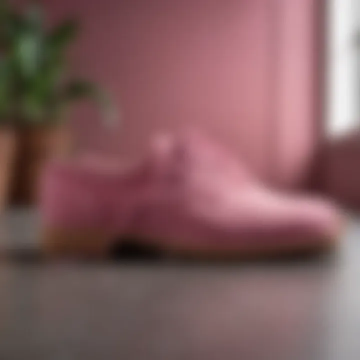 Collection of sustainable materials used in pink suede shoe production