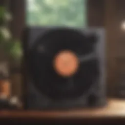 A vintage vinyl record player spinning a lofi album.