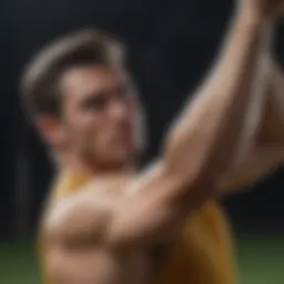 A close-up of a javelin held in a thrower's grip, showcasing the intricate design of the equipment.