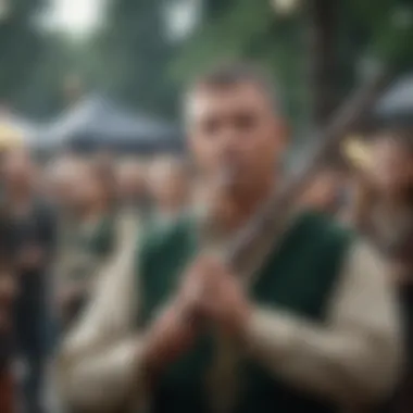 Traditional musician playing the Celtic flute in a festival