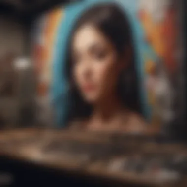 Artistry Beyond the Soundwaves An artist painting a mural that reflects musical themes
