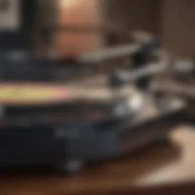 The Timeless Beauty of Analog Sound A close-up of a vinyl record spinning on a turntable