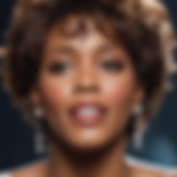 A close-up of Whitney Houston's emotive expression during a performance