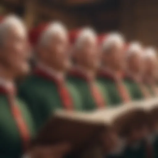 A vintage illustration of a choir singing Christmas carols