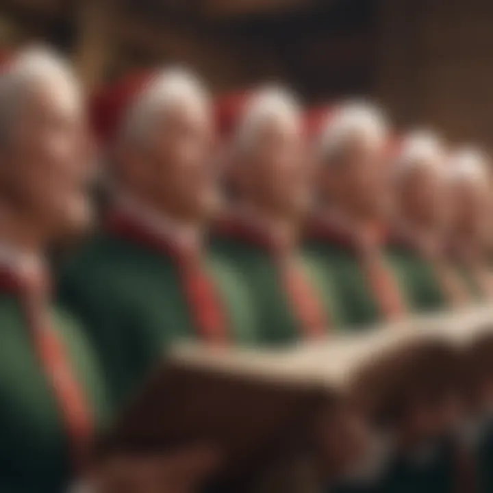 A vintage illustration of a choir singing Christmas carols