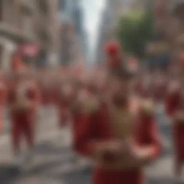 Contemporary marching band performing at a parade