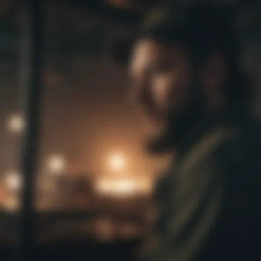 Bon Iver performing at a music festival with a captivating atmosphere