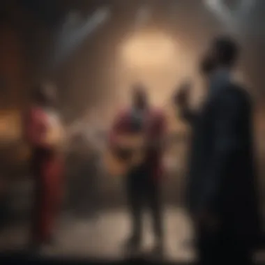 Collaboration in Gospel Music Male gospel singers collaborating in a vibrant musical setting