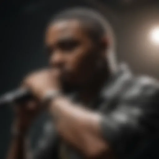 Nas performing on stage, capturing the essence of hip hop artistry.