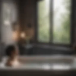 A serene bathtub setting with a vinyl record player