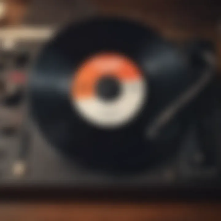 A vinyl record being played, showcasing the tactile nature of music acquisition.