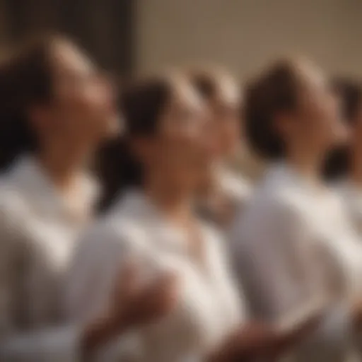 A vibrant church choir singing passionately during a worship service