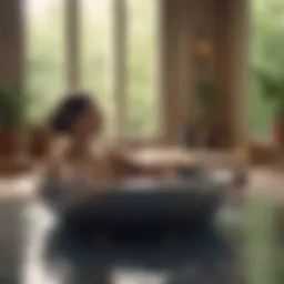 A serene sound bath environment with gentle lighting and calming elements