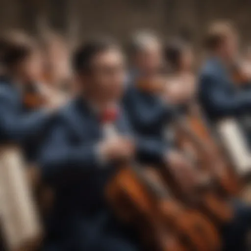 A majestic orchestra playing a patriotic symphony