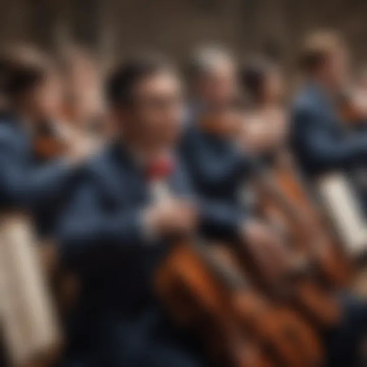 A majestic orchestra playing a patriotic symphony