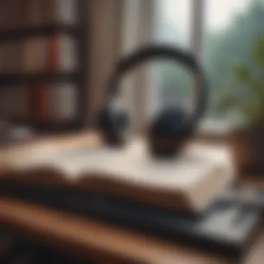 A cozy study corner with headphones and books, highlighting the calming aspect of lofi music.