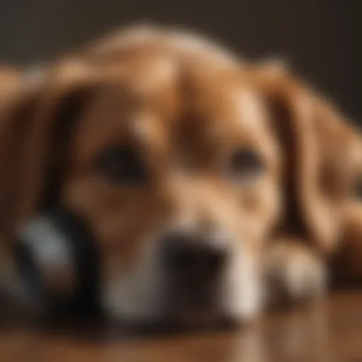 Calm dog resting with soothing music playing