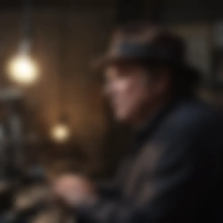 An intimate moment of Van Morrison in the studio, highlighting his creative process.