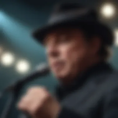The Essence of Live Performance Van Morrison performing live on stage, capturing his passionate presence.