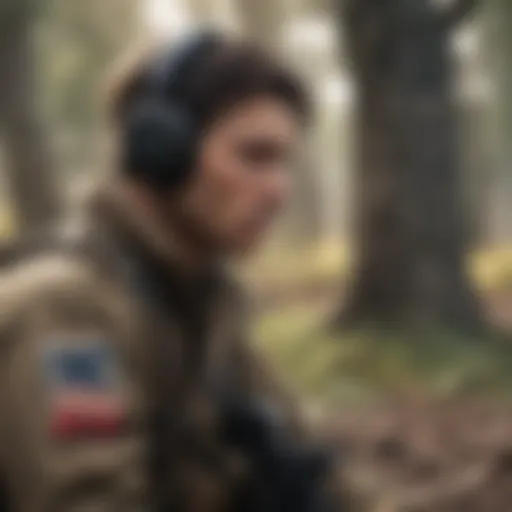 A soldier listening to music amidst a battlefield